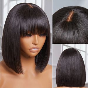 Fausses perruques de cuir chevelu perruques de cheveux humains droits avec une frange à 180% de densité brésilienne brésilien perruques de cheveux pour les femmes Machine Machine Bob Wigs 231227