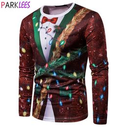 Faux costume de paillettes brillantes T-shirt de Noël hommes drôle 3D faux deux pièces hommes T-shirt Feliz Navidad fête de Noël T-shirt Homme 220815