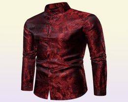 Fake Silk Paisley Tuxedo Shirts Automne Streetwear SHIRTS MANTES À MANGE LONG