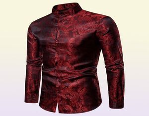 Fake Silk Paisley Tuxedo shirts herfst streetwear lange mouwen heren shirts stand kraag kantoorhemd mannen groot en lange maat xxl7870692