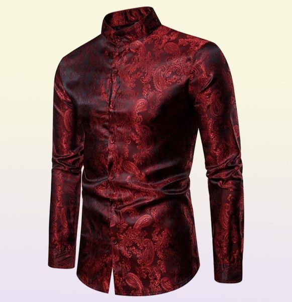 Fake Silk Paisley Tuxedo Shirts Automne Streetwear SHIRTS MENSE À MANGE LONGES Collit Collit de bureau Men de grande et de grande taille xxl1557684
