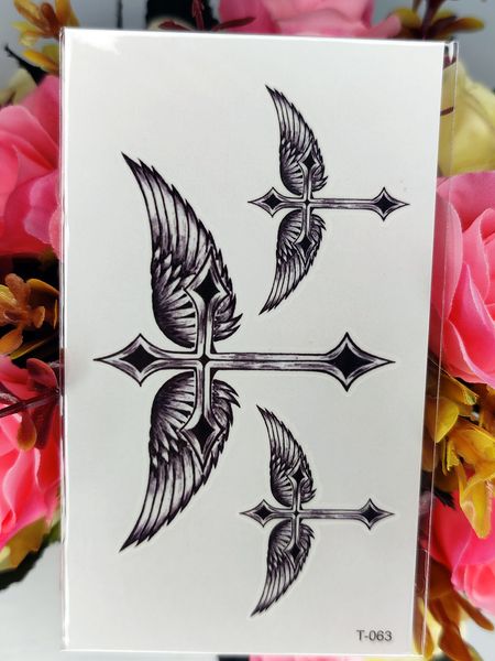 Faux autocollants de tatouage croix ailes d'ange imperméable tatouages temporaires transférable Tatoo Cool Tatoo pour femmes fille hommes