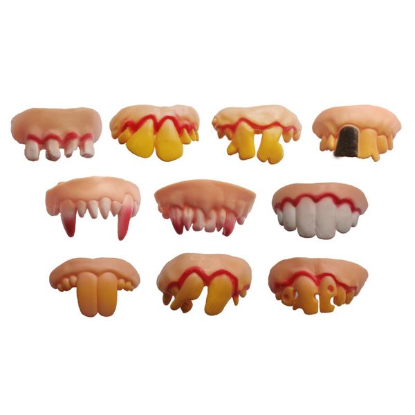 Dientes falsos Fiesta de Halloween Juguetes de broma Simulación Zombi podrido Diente amarillo Divertido Tricky Falso Vampiro Dentadura Mascarada Cosplay Truco Props Parodia Juguete Broma Diversión