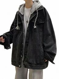 Faux deux veste en jean à capuche printemps automne nouvelle tendance veste de baseball surdimensionnée américaine hip-hop Hg kg style jean manteau a3yE #