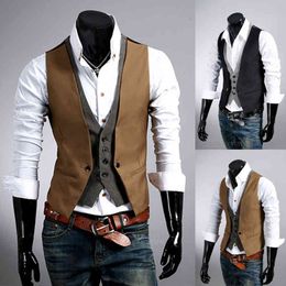 Nep tweedelige heren pak vest slanke casual zakelijke heren mannen vest groomman bruiloft heren gilet extra grote steampunk vesten 210524