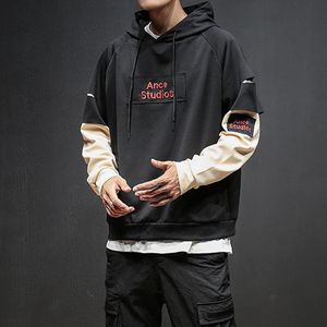 Heren Hoodies Sweatshirts Nep Two Pieces Mens Hoodie Patchwork Aesthetic Hip Hop Losse Pullover Hoody Harajuku Oversized mannelijke kleding