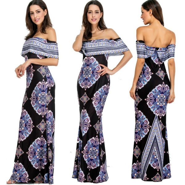 Falbala Slash cou imprimé floral sexy robe longue femmes moulante sans manches robe de soirée vintage exotique longue robe maxi robe de soirée XXL