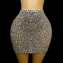 Faldas Cortas Boutique doorzichtige kristallen korte rokken dames plus size sexy heupgewikkelde jurk dames bodycon strass