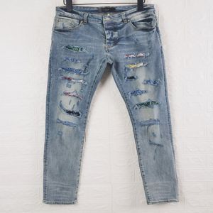 Falection Mens 21SS AmiMike Jeans Andugised Artwork Patch Rastar Denim Jeans264w