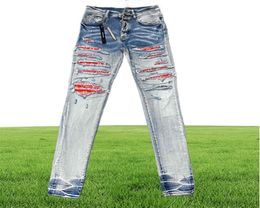 Falectas masculinas 22SS Bandanna rojo Jeans Patch Pantalones bordados Motociclo Rockstar Jean2769945