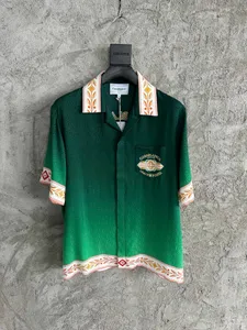 Falection Mens 23SS Casablanca Shirt Tennis Club Unity is Power Print Silk S/S Shirt Green Silk Blended Buttons Up Shirt Top