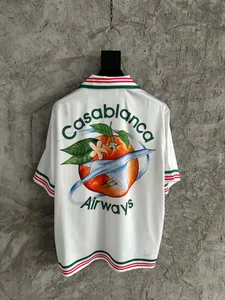Falectas para hombres 23SS Casablanca Camisa Tennis Club Airplane Airplane Orange Tint Silk Buttons Up Up Camiseta Top 9