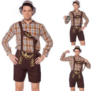 FALL 2021 Traditionele Oktoberfest Mannen Lederhosen met Jarretel Hoeden Kostuums Set Beer Male Halloween Cosplay Kostuum Heren Shorts