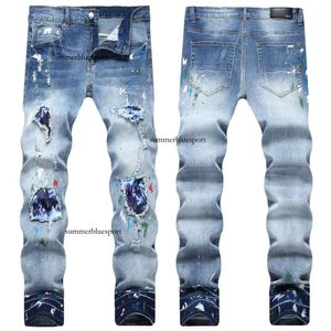 Herfst 2023 lichtgekleurde noodlijdende jeans voor AM elastische slim-fit herenbroek met kleine pijpen en middelhoge taille