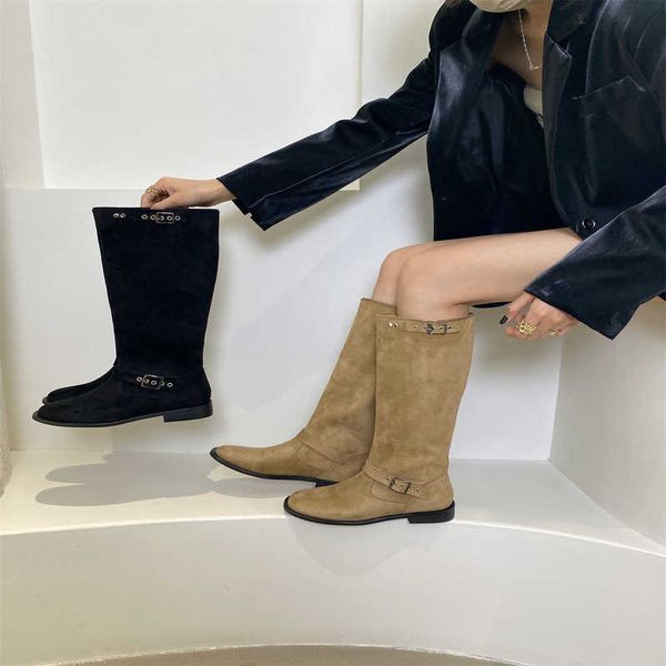 Otoño e invierno Nueva Europa y Estados Unidos Moda de viento Moda para la cabeza redonda Conjuntos de piernas delgadas y altas Botas largas por encima de la rodilla para mujer 091523