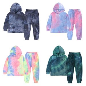 Herfst jongens meisjes lange mouwen sweatshirt kleding sets pakken outfits casual stropdas dye kinderen hoodie set