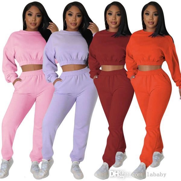 Automne Survêtement Casual Femmes Deux Pièces Ensemble À Manches Longues À Capuche Crop Top Et Pantalon Casual 2pcs Outfit Costume De Sport Costumes De Jogging Survêtement Tenues