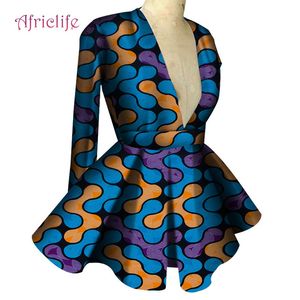 Herfst kleding voor vrouwen 18 kleuren slanke hoge taille lange mouw sexy v kraag dame mode top Afrikaanse Dashiki print blouse wy4150