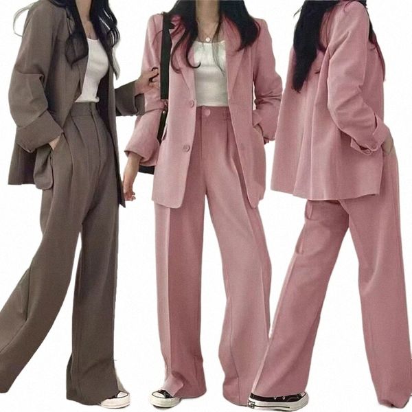 Automne Fi Lg Manches Blazer Mujer Pantalon Ensembles Blazers Femmes 2024 Casual Femmes 2 Pièces Tenue Ensemble Costumes Outwear p7j3 #