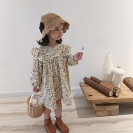 Herfstbloemmeisjes jurken Koreaanse mode lange mouw prinses jurk schattig klein kinderen kostuumvestidos lente kostuum