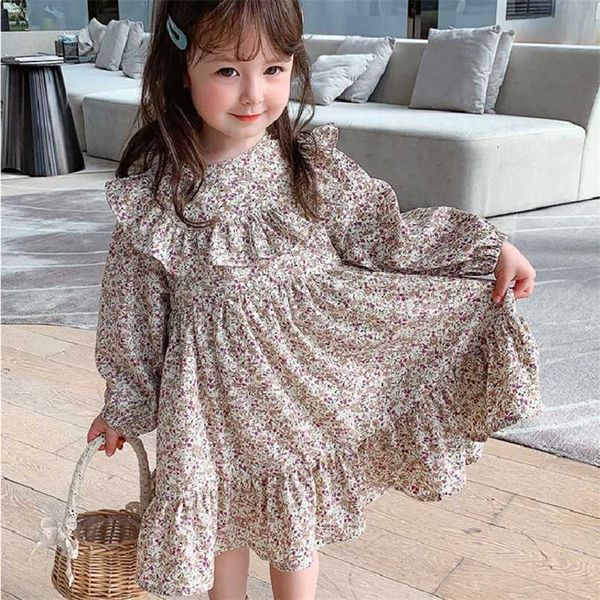 Automne fleur filles robes mode coréenne à manches longues princesse robe mignon petits enfants Costume Vestidos printemps Costume 211027