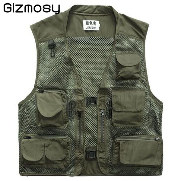 Fall-gizmosy! 2016 Beaucoup de poches Vest en plein air Hommes Photographie Cameraman Vest occasionnel Directeur de chasse Reporter Vest plus Taille BN107BN