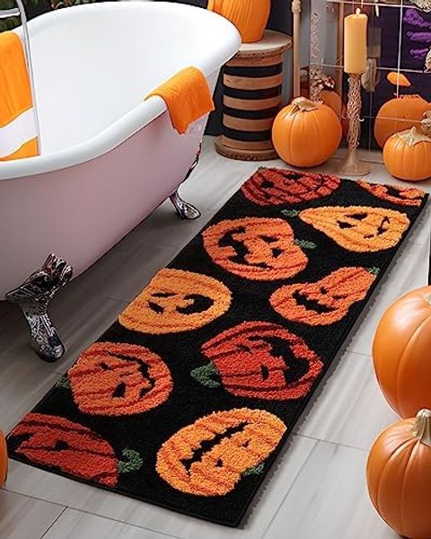 Alfombras de baño de Halloween de otoño, alfombra de baño larga con calabazas para decoración del hogar de Acción de Gracias de la cosecha de otoño, alfombra antideslizante de felpa suave de lujo para