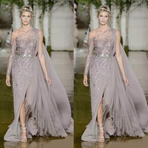 Automne Haute Couture Zuhair Murad Robes De Soirée Une Épaule Haute Split Tapis Rouge Pageant Robes Nouvelle Robe De Bal Piste Robe De Mode