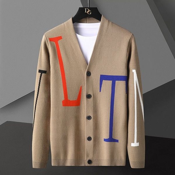 Automne tricot rayé Cardigan veste hommes coréen pull manteau hommes vêtements concepteur contrastant lettre Cardigan hommes Sweter De Hombre