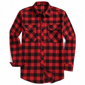 Automne Hommes Flanelle Plaid Lg-Sleeved Casual Butt Shirt USA Regular Fit Taille S à 2XL, Classique À Carreaux, Double Poche Design C4ef #