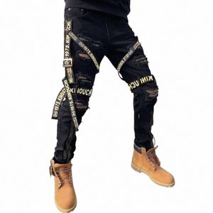 Automne Jeans pour hommes 2021 Skinny Slim Straight Jeans New Fi Black Youth Street Pantalon Tendance Ripped Cargo Pantalon Blanc Été T9JE #