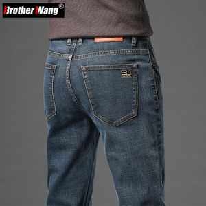 Herfst heren katoen stretch slank jeans rechte versie zakelijke mode denim broek vintage blauw merk broek zwart 240227