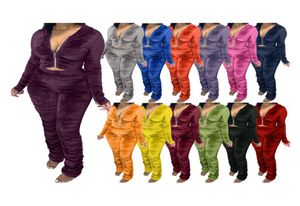 Fall Nouveau streetwear velours Rucched bodycon Hoodies Jumpsuit Femmes Actives à capuche empilée Romper One Piece globalement 8384541
