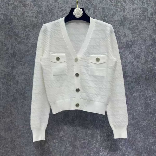 Caída de la rebeca corta suéteres para mujer diseñador suéter chaqueta carta patrón jacquard decoración manga larga con cuello en v suéter de punto mujeres diseñadores ropa