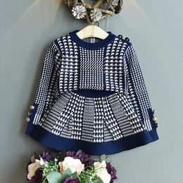 Otoño niño niña suéteres camisa de punto caliente traje falda moda coreana otoño ropa de invierno conjunto de dos piezas para niños 240129