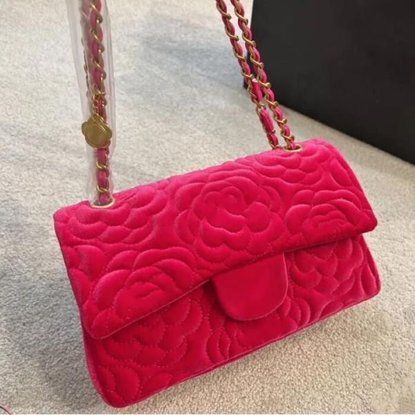 Automne Hiver 2023 Femmes Camellia Double Flap Designer Sac Velours Fleur Matelassé Portefeuille Matériel Chaîne Épaule Bandoulière Sac Multi214c