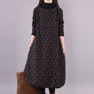 Robe longue en velours rembourré pour femme, nouvelle version coréenne, ample, grande taille, col haut, petite robe florale, automne/hiver 2024