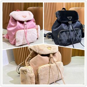 Herbst-Winter-Rucksack, Designer-Rucksack-Stil, Nylon-Patchwork-Schultasche, Dreieck-Plüschtaschen, üppiger Rucksack, lässig, Kaninchen-Männer und Frauen, doppelte Umhängetasche