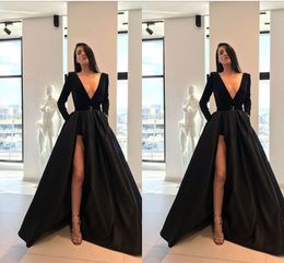 Robes de créateur noire d'hiver automne robe formelle 2021 V-colmes à manches longues riches de bal à manches longues hautes robes de soirée
