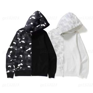 Otoño Invierno Clásico Zip Up Hoodie Hombres Camuflaje Costura Casual Thin Fleece Sudadera con capucha Black Shark Hoodie White Hoodies Designer Vestir