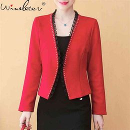 Fall Winter Clothing for Women Suede Jacket Cardigans Blazer Pearl Kralen Korte Jas Lange Mouw Kaap Plus Size S-4XL C09601W 210421