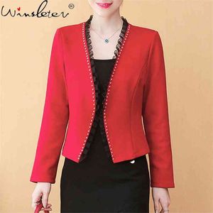 Fall Winter Clothing for Women Suede Jacket Cardigans Blazer Pearl Kralen Korte Jas Lange Mouw Kaap Plus Size S-4XL C09601W 210421