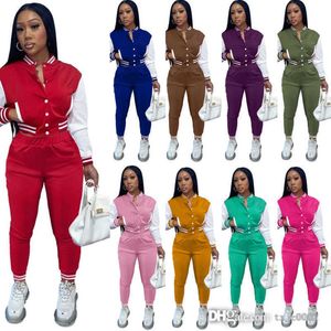 Automne Hiver Designer Femmes Survêtements Varsity Baseball Costumes Deux Pièces Pantalon Ensemble Patchwork Vestes Pantalons De Survêtement Survêtements