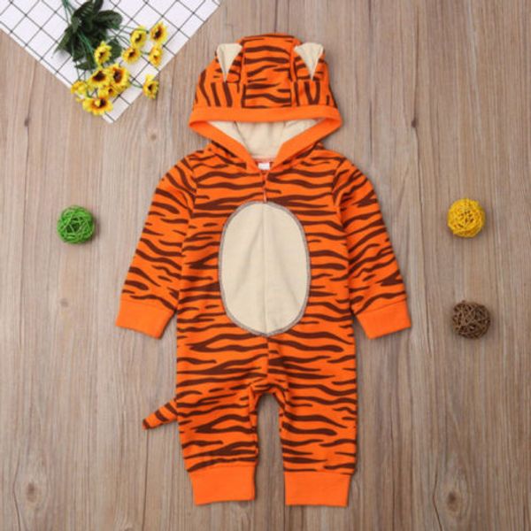 Traje de rastreo de bebé con capucha y cremallera de tigre mono de Halloween de otoño/invierno