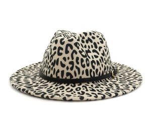 Automne Hiver Leopard Plat Brim Wool Fedora Chapeau Femme Men Metal Belt Fall Vintage Chapeaux Ladies Hats Chague