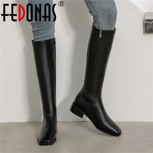 Botas de seguridad de otoño invierno zapatos de cremallera lateral de cuero genuino tacones de mujer est trabajando casual rodilla alta 210528 gai