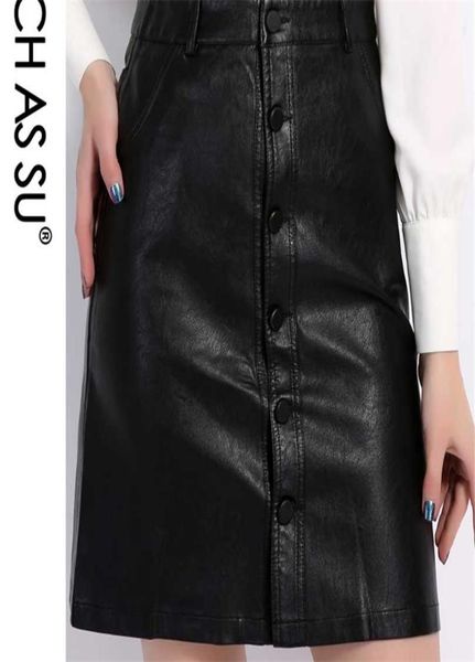 Otoño Invierno Skirt Brand Kneelength Pu Leather S M L XL XXL XXXL 4XL SALA PRANSIÓN NEGRO Singlebreasted Hembra 2111193217110