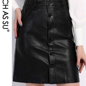 Fall Winter Rokken Dames Merk Knielengte PU Lederen Rok S M L XL XXL XXXL 4XL Plus Size Single-Breasted Black Skirt Vrouw 211120