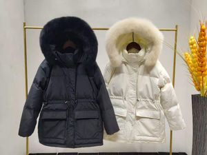 Tendance automne/hiver doudoune à grand col en fourrure 90% teneur en cachemire veste en coton super chaude avec ceinture à cordon veste plus fine 97083