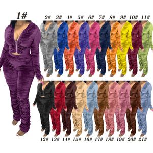 Herfst Winter Velvet Tracksuits Women Sweatsuits Long Sleeve Hooded Jacket en geplooide broek Twee -delige sets matching Outfits Casual Jogging Suits Sporswear 8668